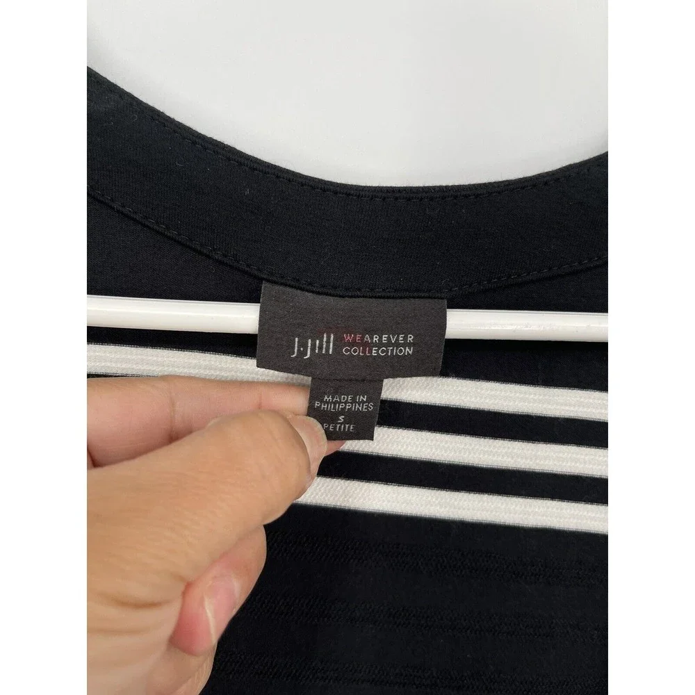 J. Jill Wearever Collection Black White Stripe Open Rayon Blend Cardigan Size SP
